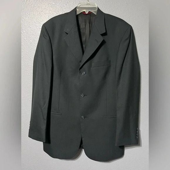 Pierre Cardin Men Blazer Sport Coat Suit Wool 3-Button Black w/faint Stripes EUC - Picture 8 of 11